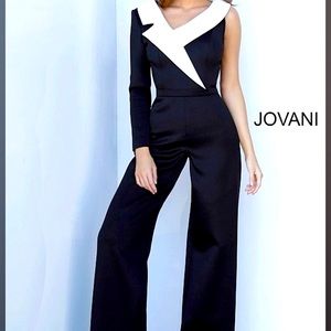 Jovani size 4 black/white scuba jumpsuit